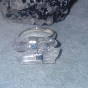 Double Clear Quartz Crystal Point Adjustable Ring